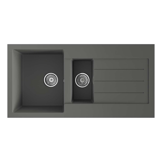 Grey Composite Kitchen Sink, 1.5 Bowl With Drainer & Basket Waste - SIA CM15GR
