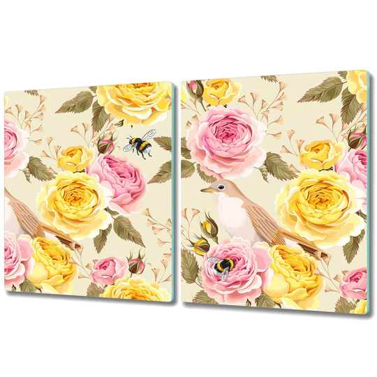 Mccaleb Tempered Glass Flowers Leaves Birds Chopping Board