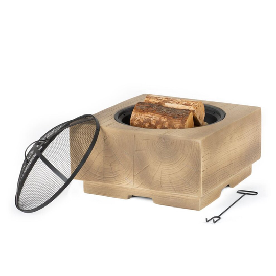 LIVIVO FIRE PIT & BBQ GRILL WOOD EFFECT OUTDOOR GARDEN MGO PATIO HEATER UV POKER MESH