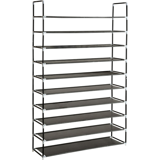 tectake Shoe rack with 10 shelves - shoe shelf, tall shoe rack, shoe organiser - black