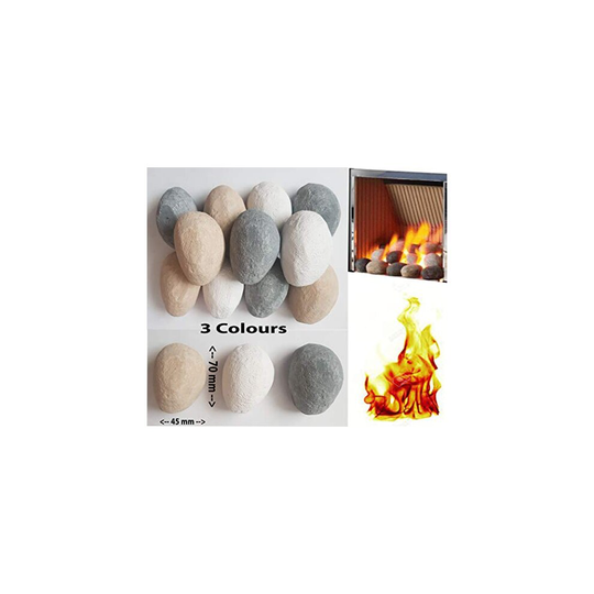 (20) Mixed Gas Fire Pebbles. White, Grey and Beige. High Quality, Made in UK. Suitable for Gas/LPG/Living Flame Fires by Firebrand Direct