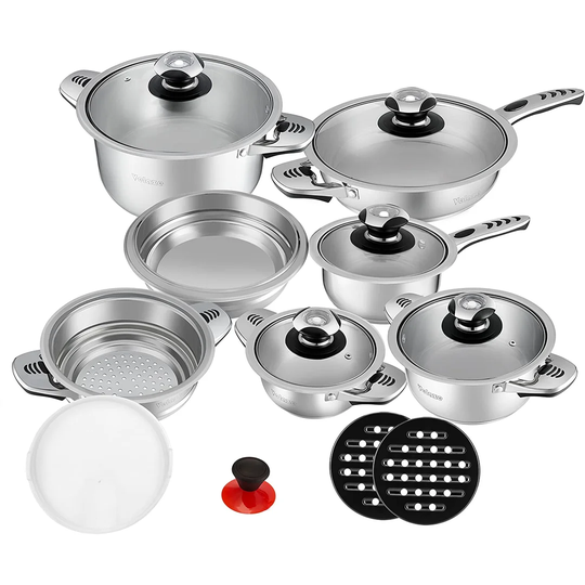 Velaze Haru 16 Piece Stainless Steel Non Stick Cookware Set