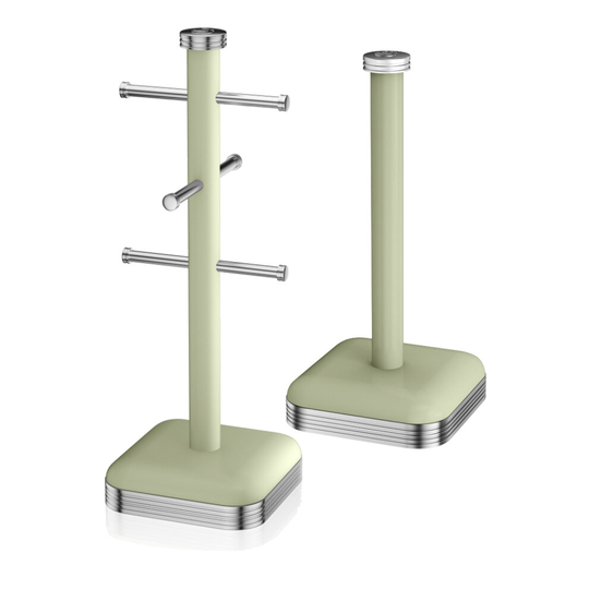 (Green) Swan Retro Mug Tree Holder & Towel Pole Kitchen Roll Holder Kitchen Storage Set