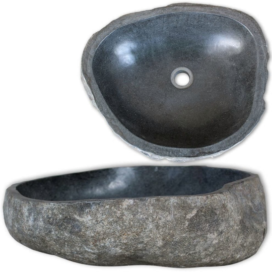 vidaXL Basin River Stone Oval 38-45cm Sink Washing Bowl Bathroom Natural Stone