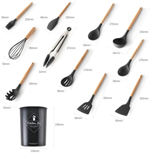 Kitchen Utensils Set, 12 Pcs Non-Stick Silicone Cooking Kitchen Utensils Spatula Set With Holder, Cooking Spatula Turner Heat Resistant Tools With Woo
