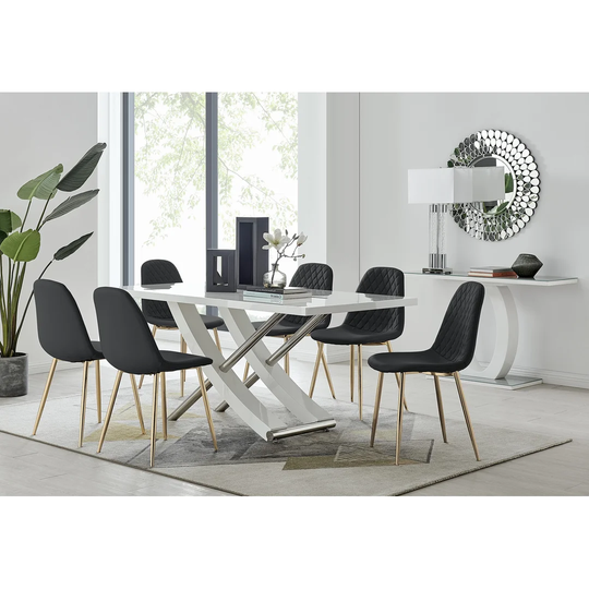 Mayfair 6 Dining Table And 6 Black Corona Gold Leg Chairs