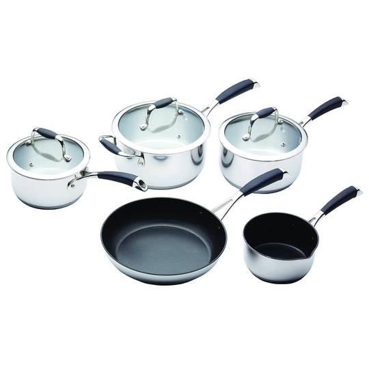 Kitchencraft Induction Ready Pan Set Including Non Stick Milk Pan And Non Stick Saute Pan, Stainless Steel, 5 Pieces