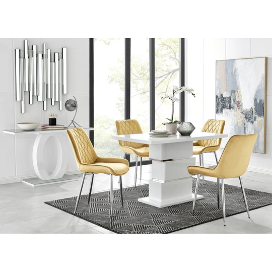 Apollo 4 Dining Table And 4 Mustard Pesaro Silver Leg Chairs