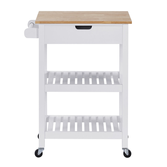 Charles Bentley Wooden Kitchen Drinks Trolley Cart/Island/Worktop on Wheels White
