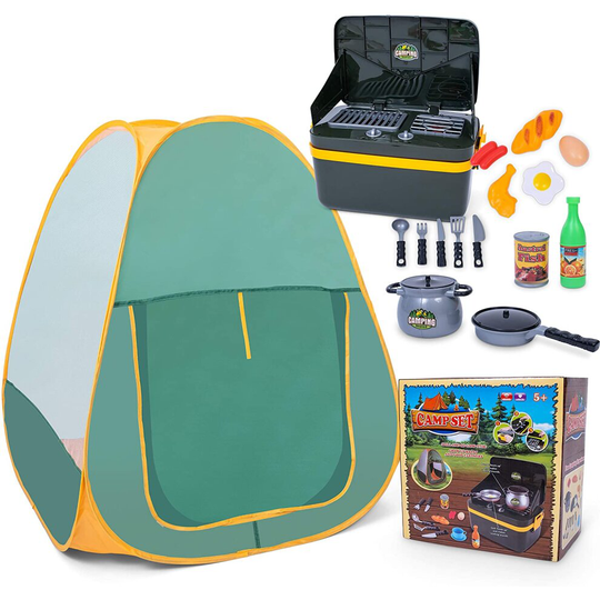 JoyKip Kids Pretend Camping Pop Up Tent Set for Kids- Explorer Camping Set with Lights and Sounds Includes Grill-And-Go for Kids aged 3 years +