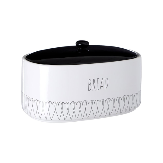 Heartlines Bread Canister White Dolomite Black Lid New