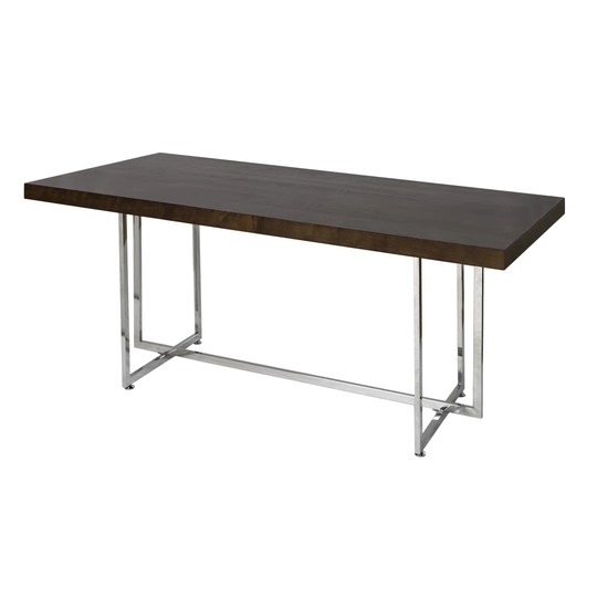 Dining Table Oak Surface And Stainless Steel Structure