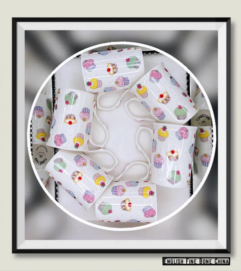 CUPCAKE CONFETTI Tea Set Of Large Fine Bone China 1Xtea Pot And Fine Bone China 6Xcups