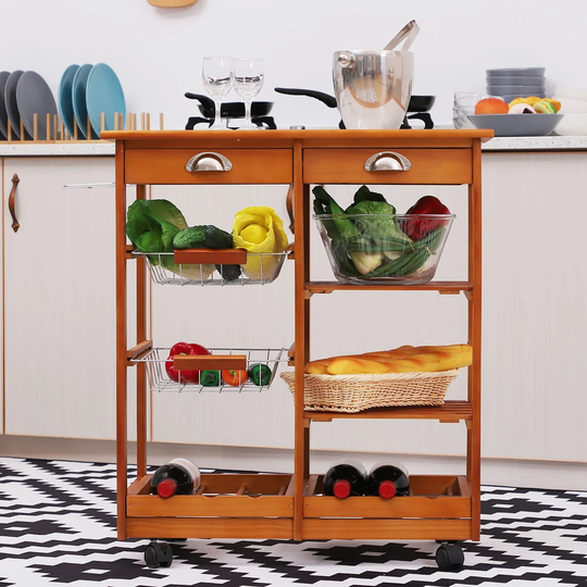 Davida 74 Cm Kitchen Trolley with Granite Top and Locking Wheels