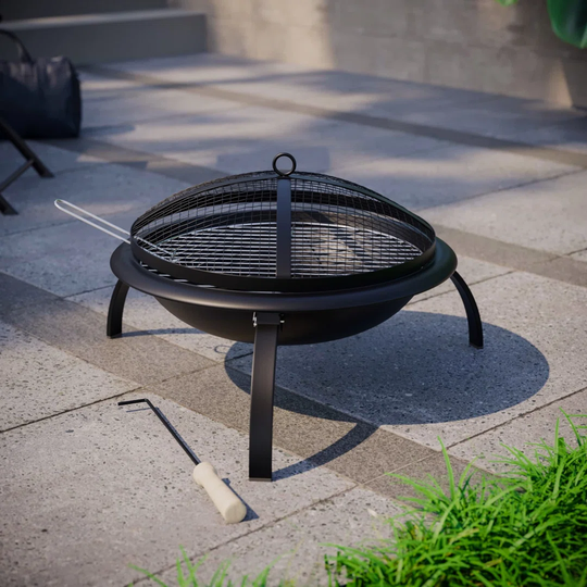 Bulle 37Cm H x 54Cm W Steel Wood Burning Outdoor Fire Pit with Lid