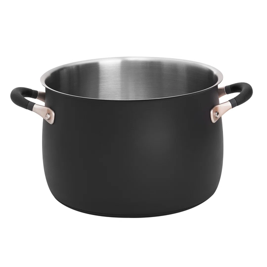 Meyer Accent Induction Hob 24Cm Stockpot - Stackable Stockpot, 7.6 Litres, Anti Spill Shape, Black, Stainless Steel