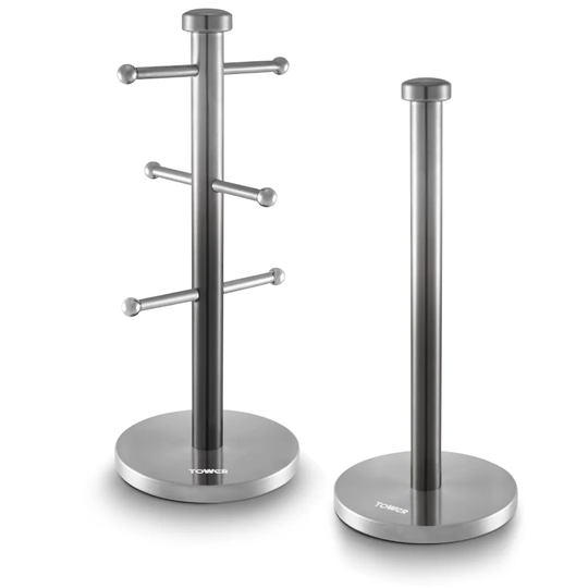 Tower T826072COP Ombre Mug Tree and Kitchen Roll Holder, Stainless Steel body with Weighted Base, Copper