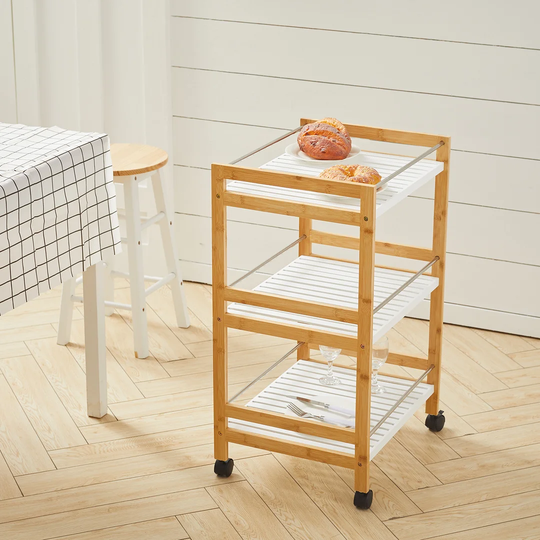 Saldana 47 Cm Kitchen Trolley with Solid Wood Top and Locking Wheels