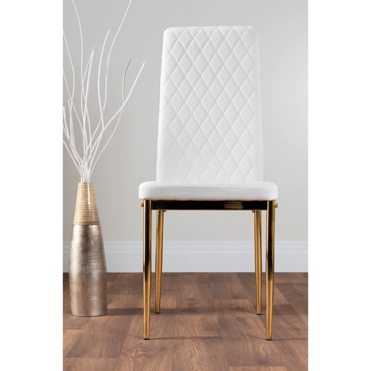 Novara Black Leg Round Glass Dining Table & 4 Grey Milan Gold Leg Chairs