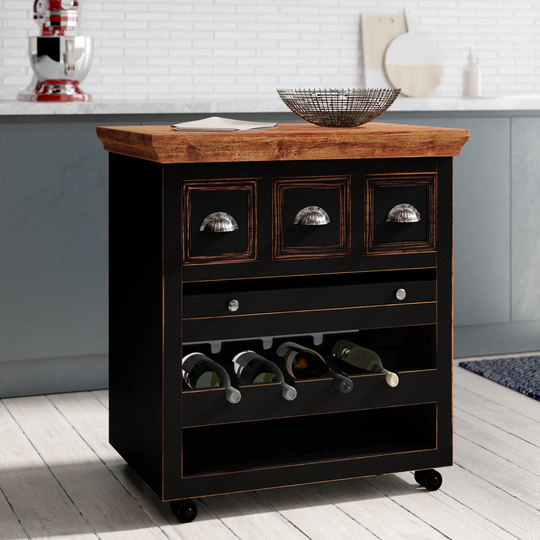 78 Cm Kitchen Trolley with Solid Wood Top