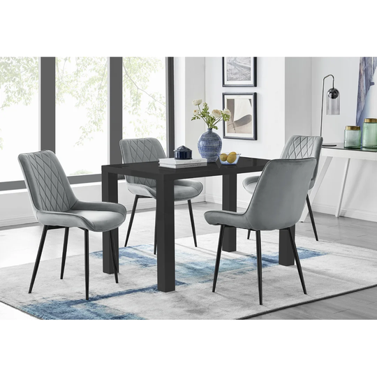 Pivero 4 Black Dining Table And 4 Grey Pesaro Black Leg Chairs