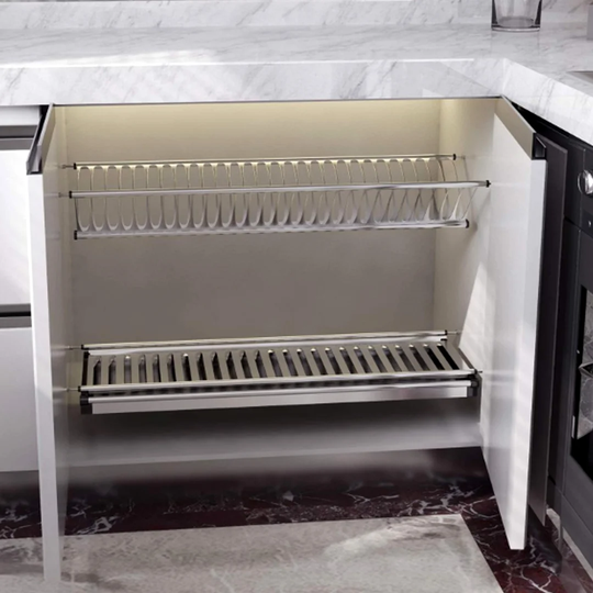 Double Layer Stainless Steel Dish Drying Rack Storage Shelf Holder For Kitchen Cabinet(60Cm Cabinet Width )