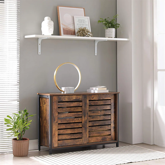 Sideboard, Kitchen Cabinet With Sliding Doors, Chest Of Drawers, Living Room, Hall, Kitchen, Home Office, Steel Frame, Industrial Style, Rustic Brown