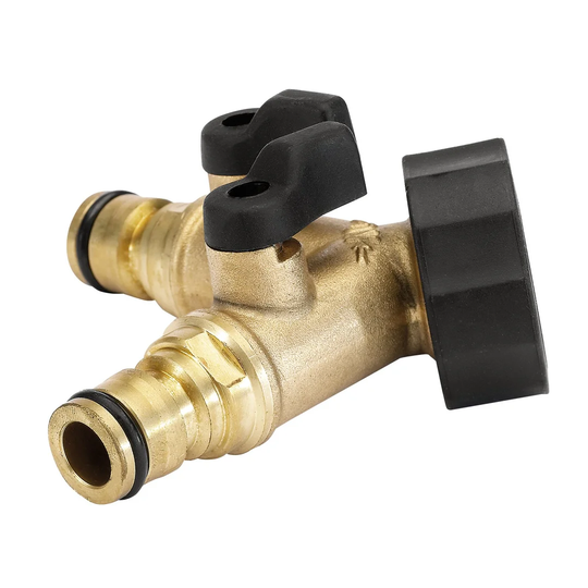 Abbiegail Brass Double Tap Connector With Flow Control, 3/4" - 36228