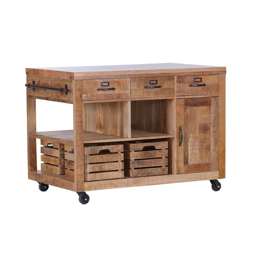 Delacroix 130Cm Solid Wood Kitchen Trolley with Locking Wheels