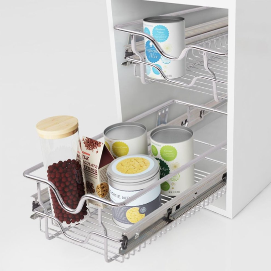 vidaXL 2pc Pull-Out Wire Baskets | Sliding Kitchen Storage Baskets