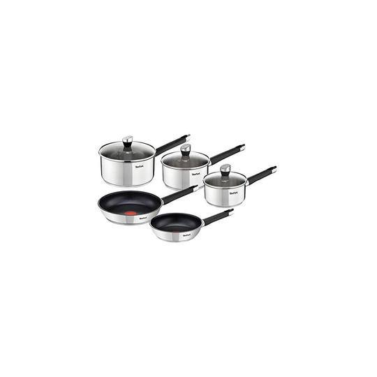 Tefal Emotion E823S524 5-Piece Stainless Steel Induction Cookware Set with 2 Frying Pans 20/24 cm + 3 Saucepans 16/18/20 cm + 3 Glass Lids