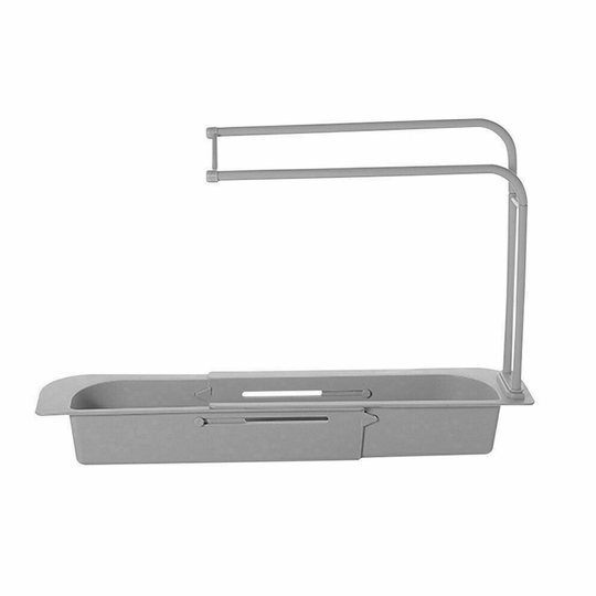 (Gray) Telescopic Sink Rack Holder Expandable Storage For Soap Sponge Towel Kitchen
