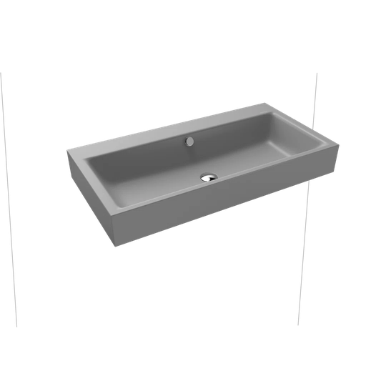 Cold Grey Steel Enamel Rectangular Wall Hung Basin Bathroom Sink with Overflow