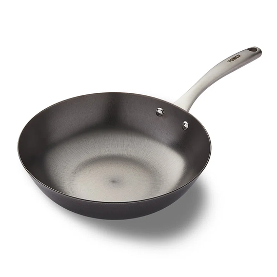 Tower Titan T800227 28cm Cast Iron Wok with Strong Cast Iron Body and Environmentally Safe, Graphite