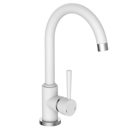 SCHÜTTE Sink Mixer with Round Spout White Tap Faucet Single Level Kitchen
