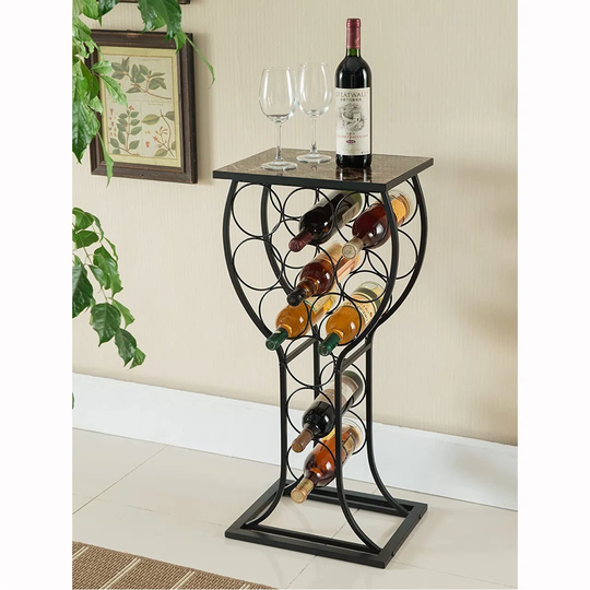 Anno 11 Bottle Floor Wine Bottle & Glass Rack in Black