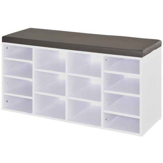 HOMCOM Multi-Storage Shoe Rack 14 Compartments Cushion Shelves White