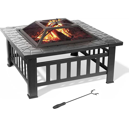 36.5Cm H x 81Cm W Iron Wood Burning Outdoor Fire Pit with Lid