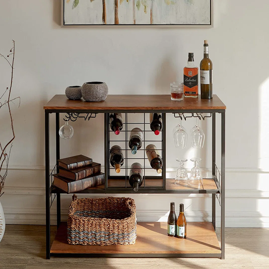 Wine Rack Table With Glass Holder, Liquor Cabinet With Wine Storage And Wine Rack, Rustic Wine Cabinet Bar Furniture For Home Corner