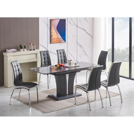 Mozart 6 Seater Dining Table & 6 Vienna Grey Chairs