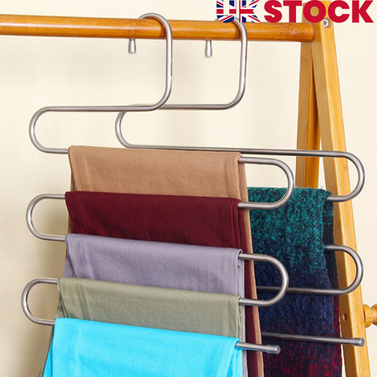 UK Clothes Pants Trouser Hanger,Multi Layer Storage Rack Closet Space Saver S Shape