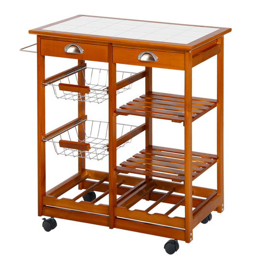HOMCOM Rolling Kitchen Trolley Cart with Drawers Wire Storage Basket