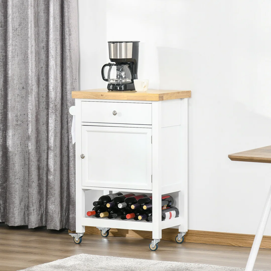 Daina 63.5 Cm Kitchen Trolley with Solid Wood Top and Locking Wheels