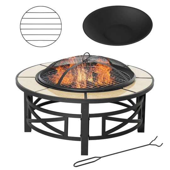 Jamika 52Cm H x 84Cm W Ceramic Tile Wood Burning Outdoor Fire Pit Table with Lid