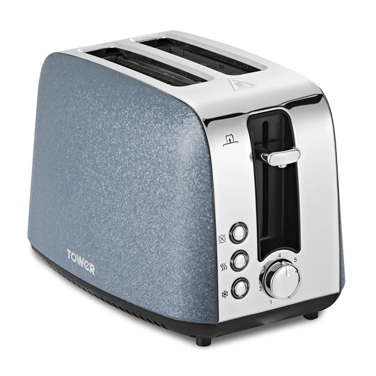 Tower T20052BLU Ice Diamond 2 Slice Toaster with 7 Browning Settings, 850W, Blue