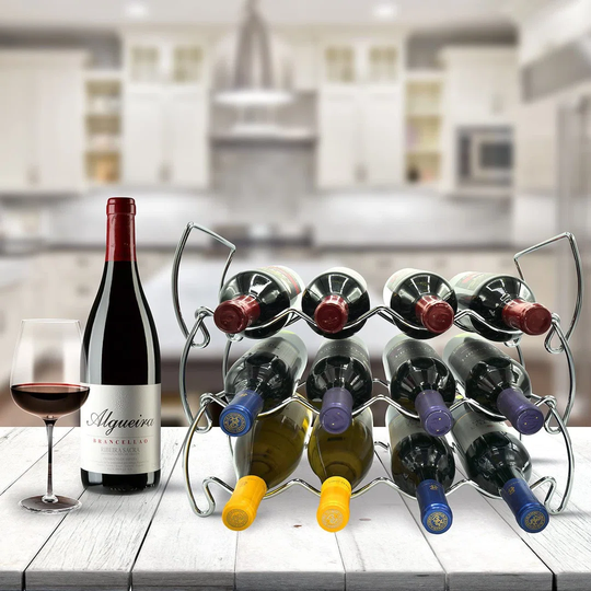 Rosalie 12 Bottle Metal Tabletop Countertop Wine Bottle Rack in Silver