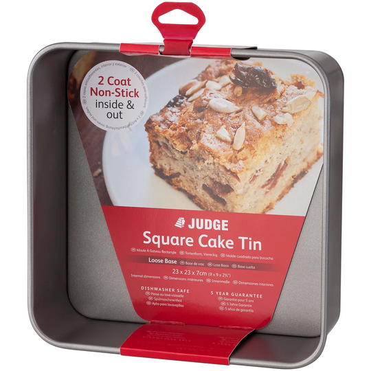 Judge Bakeware, 9"/23cm Non-Stick Square Cake Tin, Loose Base