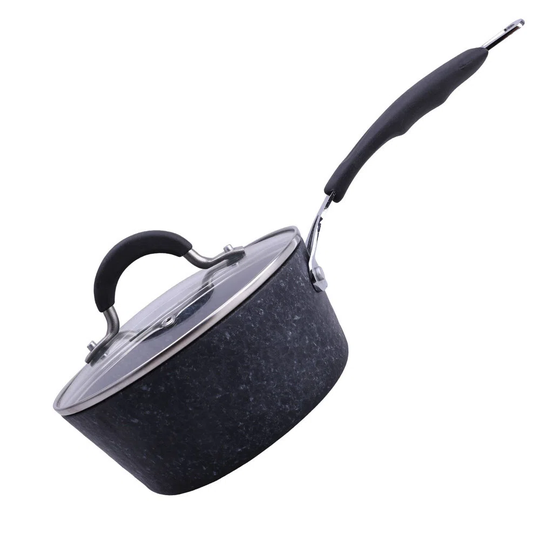 AMERCOOK | Rockstone Kasserolle 18Cm Mit Deckel | Schiefernoptik | Fr Alle Herdarten | Stilkasserolle | Induktion Geeignet | Milchtopf | Antihaft-Besc