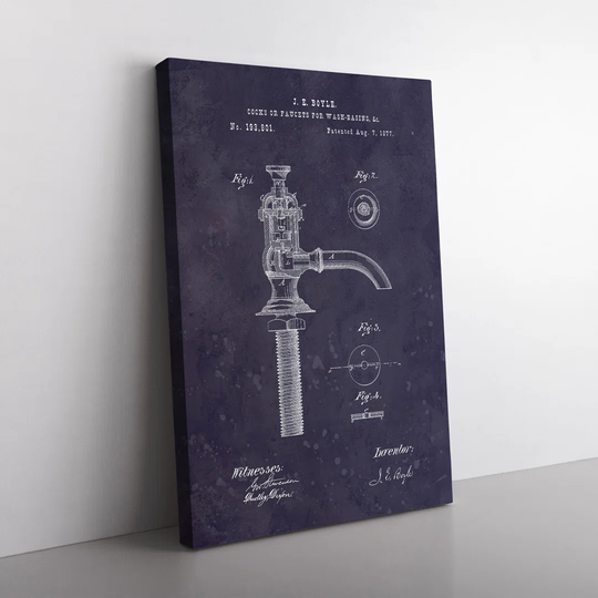 Water Faucet Tap Patent Dark - Wrapped Canvas Graphic Art