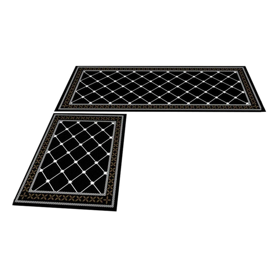 (Black and white rhombus) 2X Home Kitchen Floor Mat Non Slip Runner Rug Set